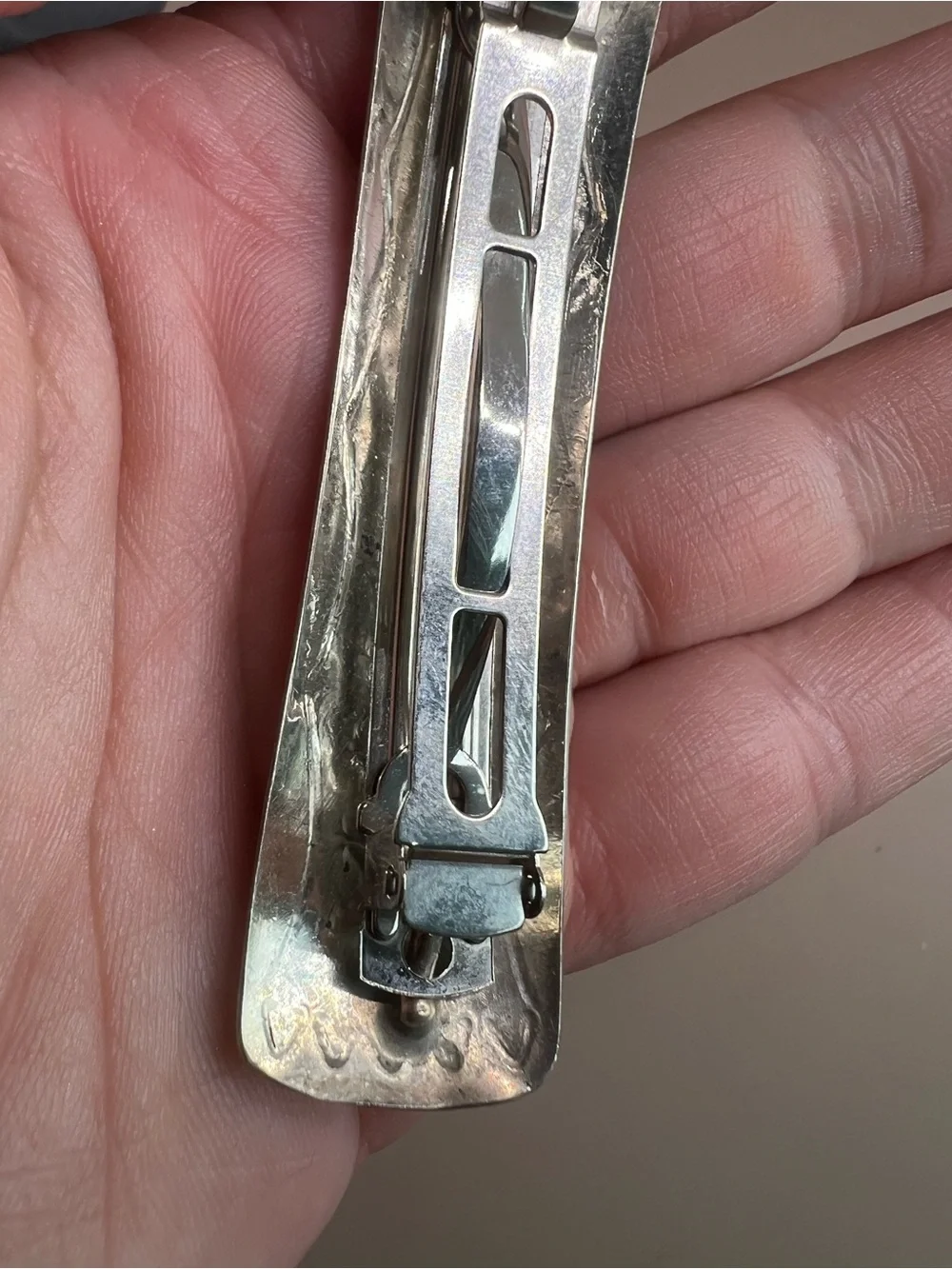 Sterling Silver Tone Etched Hair Clip